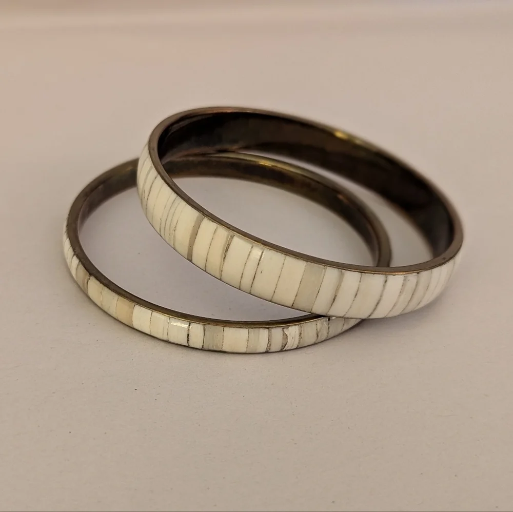 Vintage Brass and Bone Boho Bangle‎ Bracelets